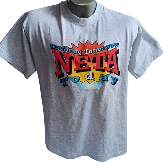 Vintage Mens T-shirt Single Stitch Large 1990's NETA Nebraska Education Gray USA - Picture 1 of 5